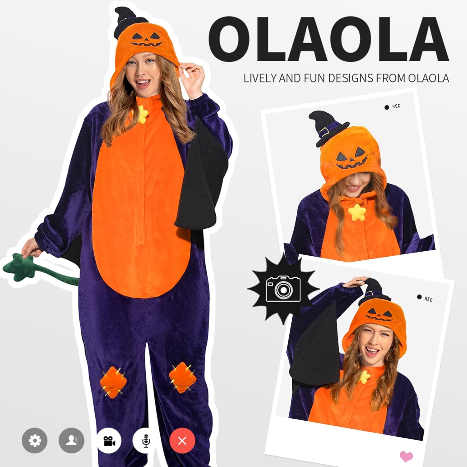 OLAOLA Unisex Adult Plush Pumpkin Food Onesie Pajamas Halloween Homewear Warm Home One-Piece Sleepwear