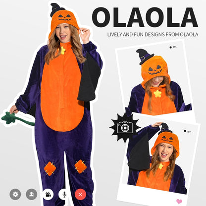 OLAOLA Unisex Adult Plush Pumpkin Food Onesie Pajamas Halloween Homewear Warm Home One-Piece Sleepwear