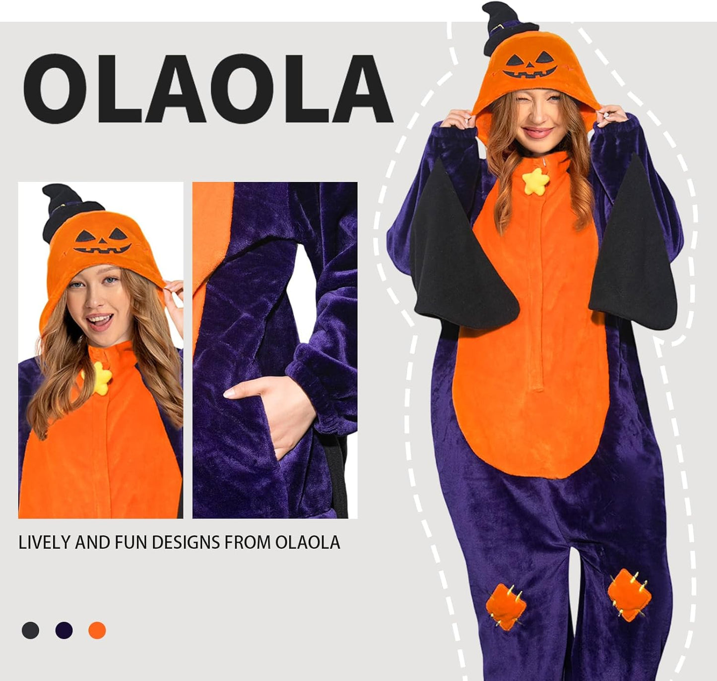 OLAOLA Unisex Adult Plush Pumpkin Food Onesie Pajamas Halloween Homewear Warm Home One-Piece Sleepwear