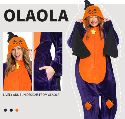 OLAOLA Unisex Adult Plush Pumpkin Food Onesie Pajamas Halloween Homewear Warm Home One-Piece Sleepwear