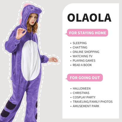 OLAOLA Unisex Adult Plush Purple Dinosaur Animals Onesie Pajamas Warm Home One-Piece Sleepwear