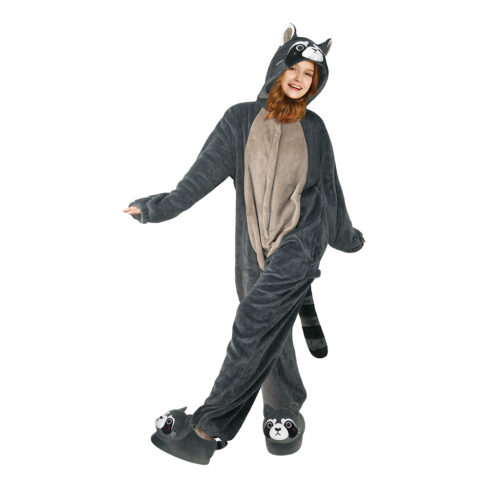 OLAOLA Unisex Adult Plush Raccoon Animals Onesie Pajamas Warm Home One-Piece Sleepwear