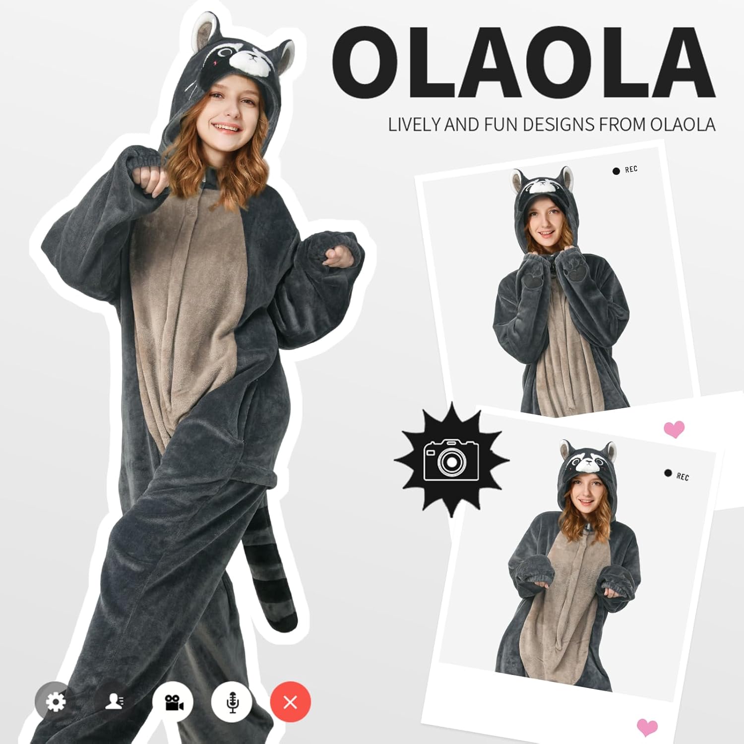 OLAOLA Unisex Adult Plush Raccoon Animals Onesie Pajamas Warm Home One-Piece Sleepwear