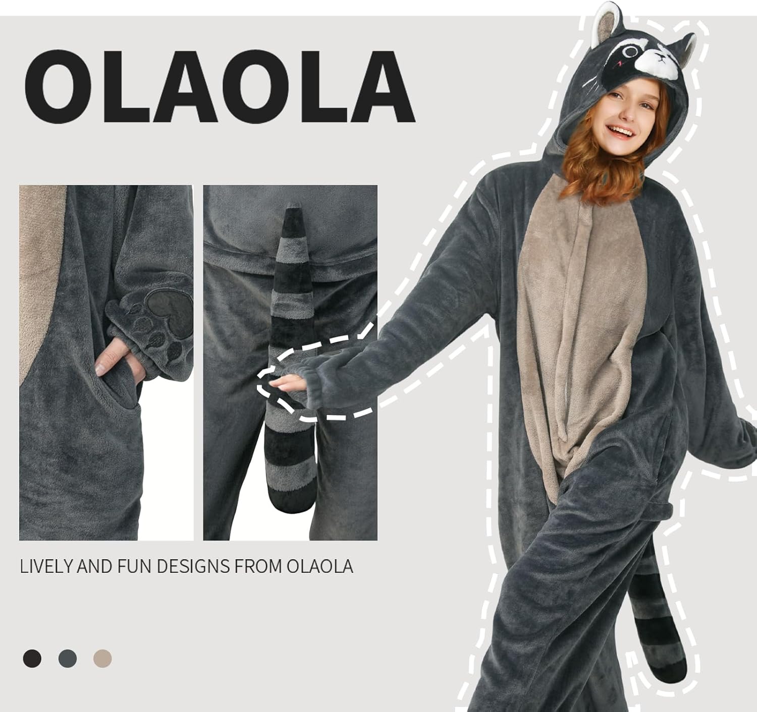 OLAOLA Unisex Adult Plush Raccoon Animals Onesie Pajamas Warm Home One-Piece Sleepwear