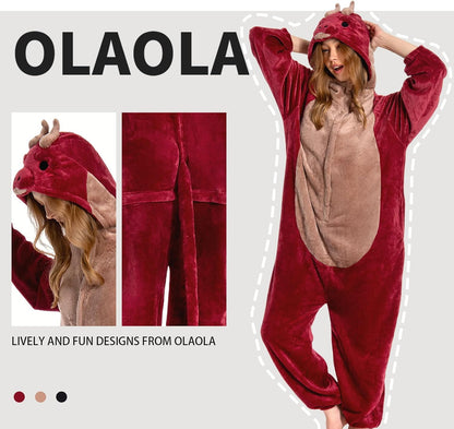 OLAOLA Unisex Adult Plush Red Dragon Animals Onesie Pajamas Warm Home One-Piece Sleepwear
