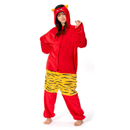 OLAOLA Unisex Adult Plush Red Ogre Festival Onesie Pajamas Warm Home One-Piece Sleepwear