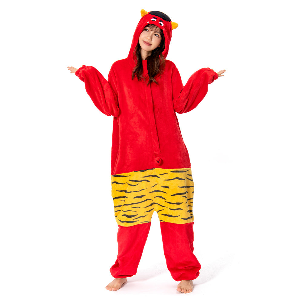 OLAOLA Unisex Adult Plush Red Ogre Festival Onesie Pajamas Warm Home One-Piece Sleepwear