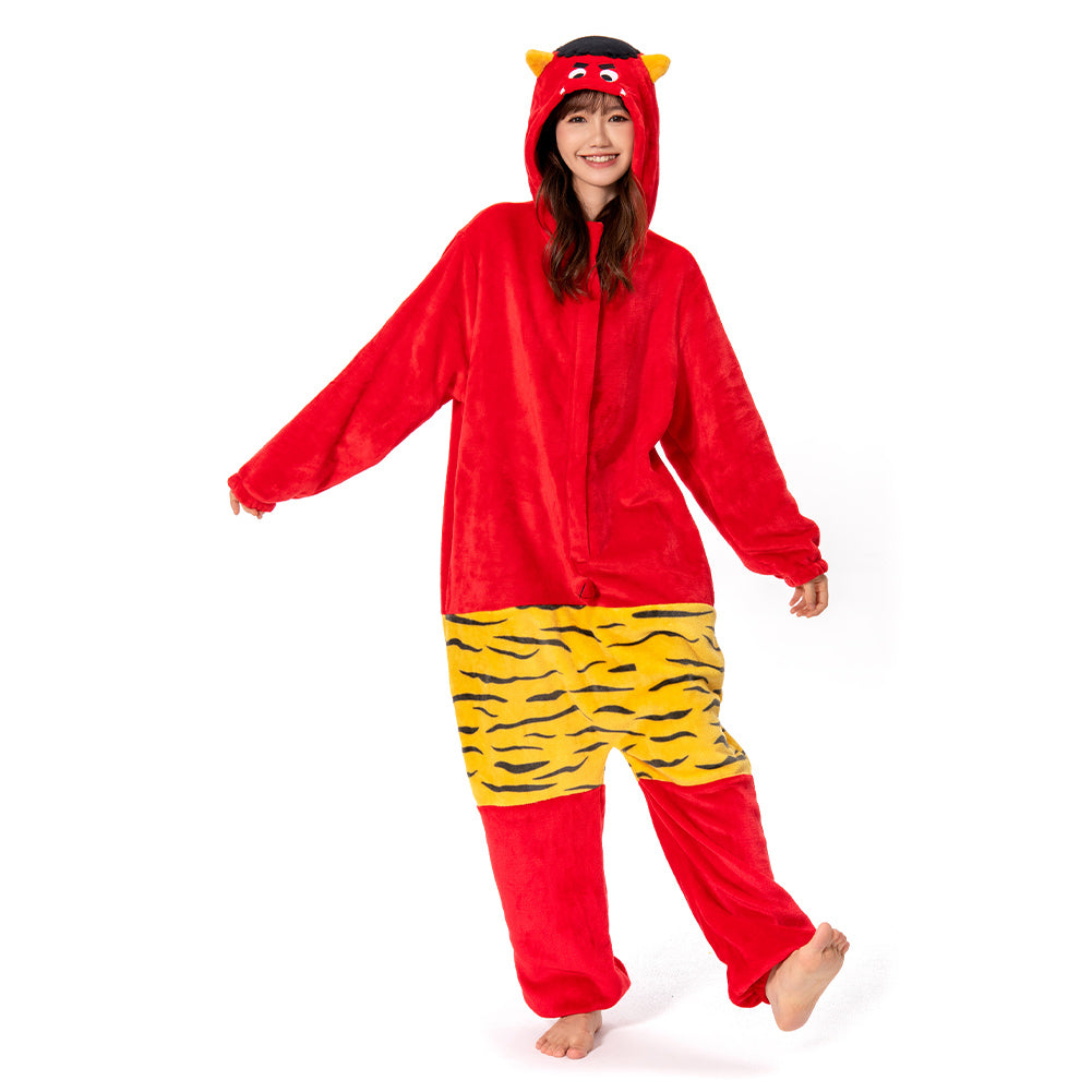 OLAOLA Unisex Adult Plush Red Ogre Festival Onesie Pajamas Warm Home One-Piece Sleepwear