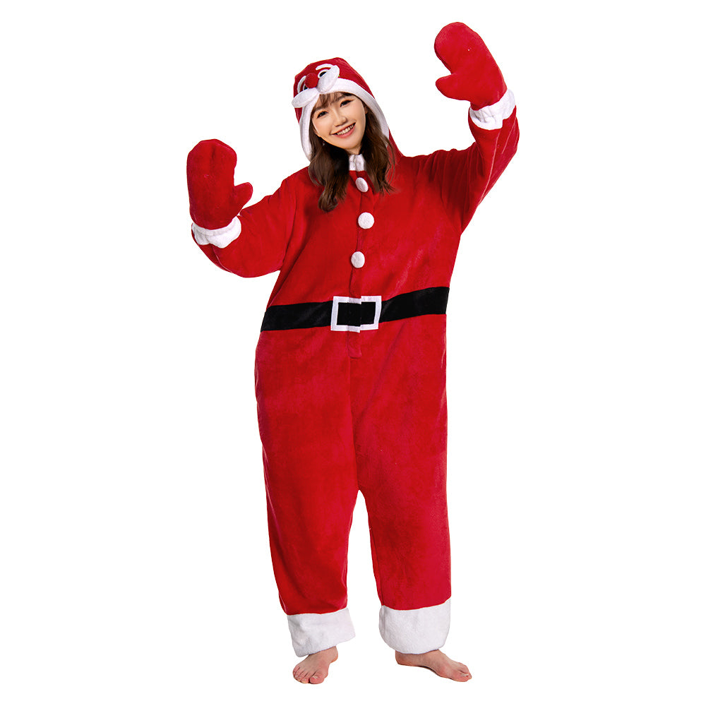 OLAOLA Unisex Adult Plush Santa Claus Onesie Christmas Pajamas