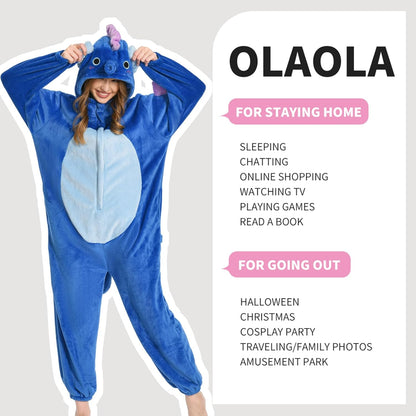 OLAOLA Unisex Adult Plush Seahorses Animals Onesie Pajamas Warm Home One-Piece Sleepwear