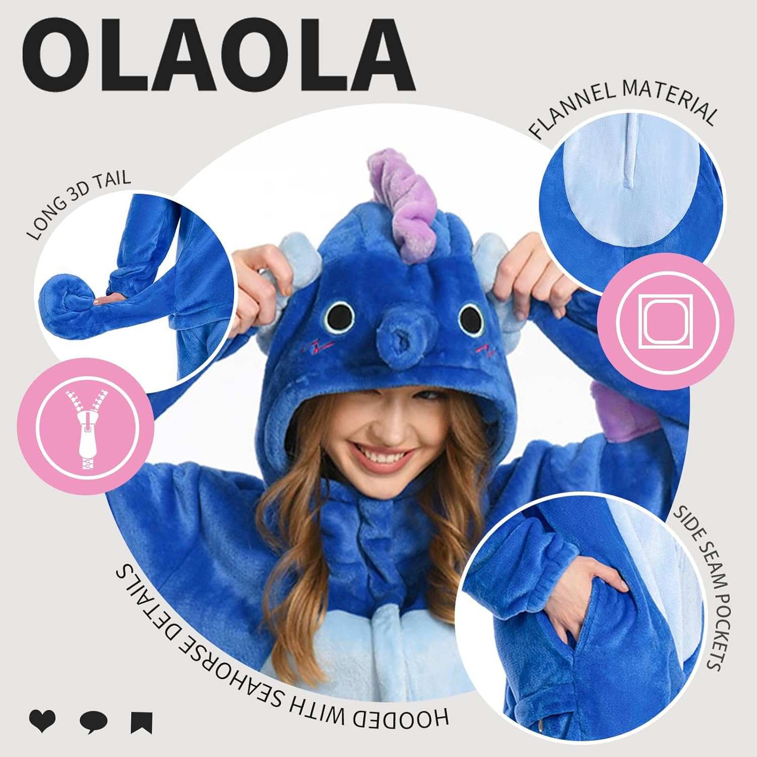 OLAOLA Unisex Adult Plush Seahorses Animals Onesie Pajamas Warm Home One-Piece Sleepwear