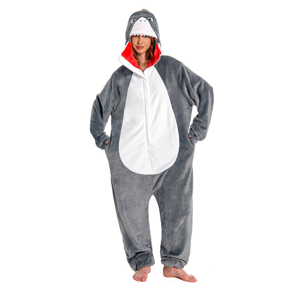 OLAOLA Unisex Adult Plush Shark Animals Onesie Pajamas Warm Home One-Piece Sleepwear