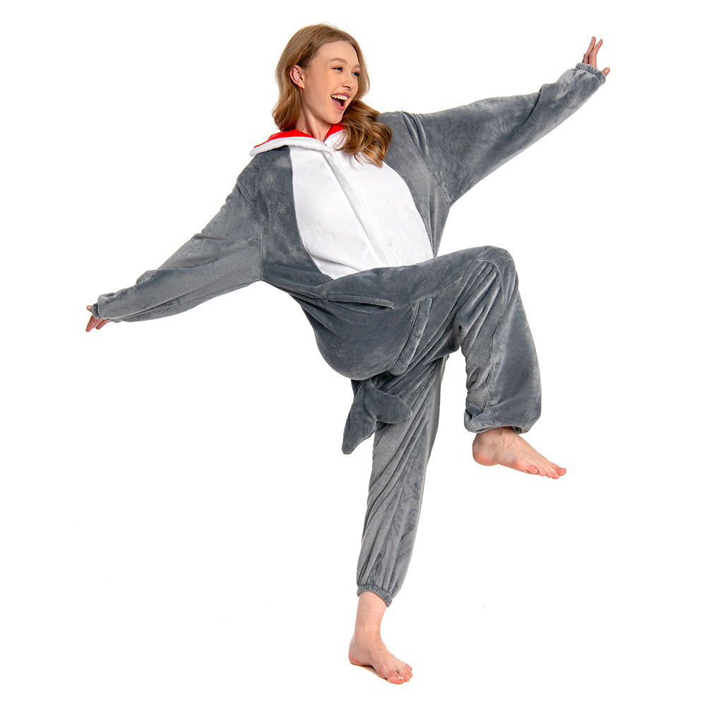 OLAOLA Unisex Adult Plush Shark Animals Onesie Pajamas Warm Home One-Piece Sleepwear