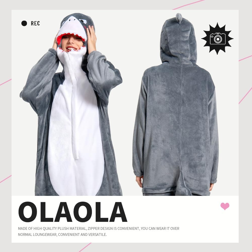 OLAOLA Unisex Adult Plush Shark Animals Onesie Pajamas Warm Home One-Piece Sleepwear