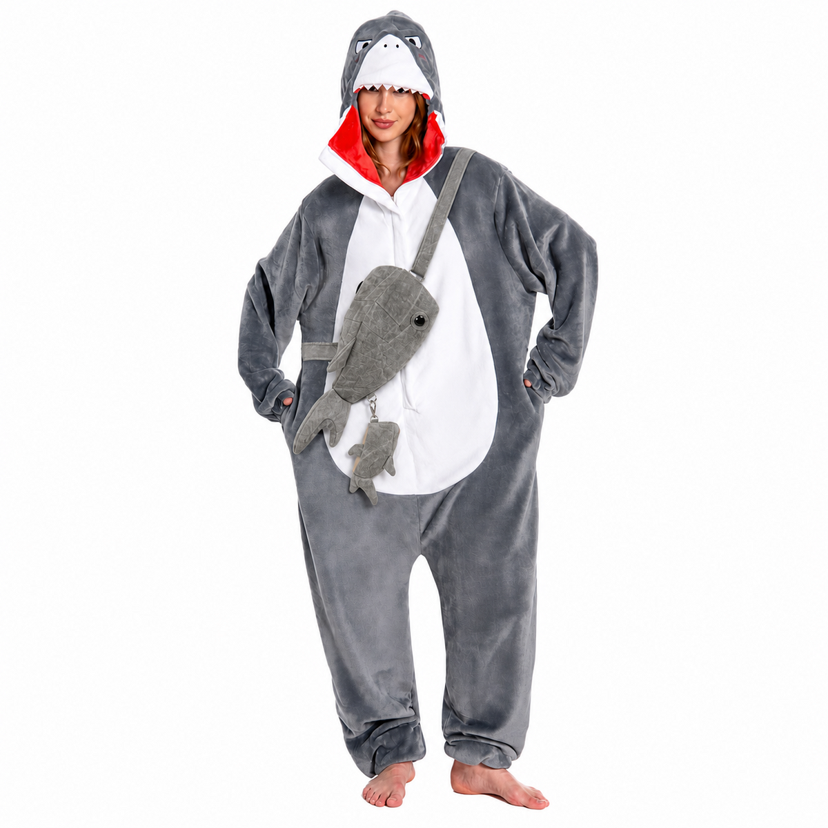 OLAOLA Unisex Adult Plush Shark Animals Onesie Pajamas Warm Home One-Piece Sleepwear