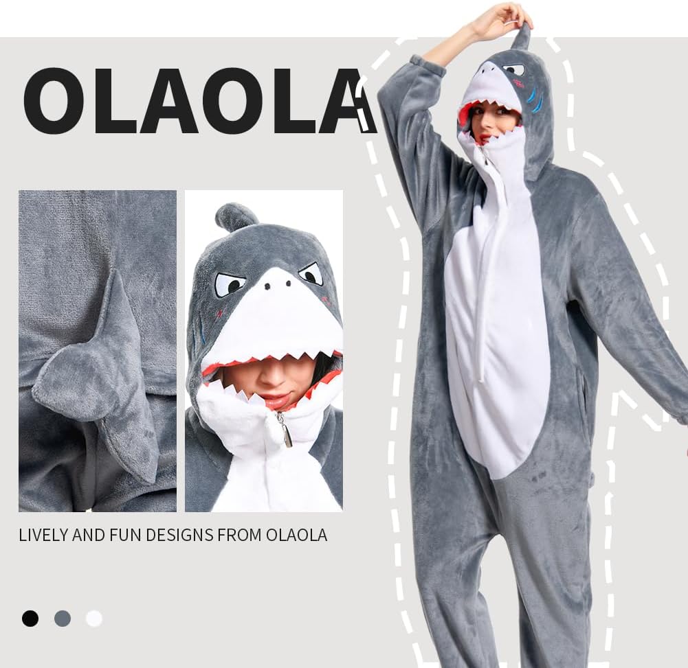 OLAOLA Unisex Adult Plush Shark Animals Onesie Pajamas Warm Home One-Piece Sleepwear