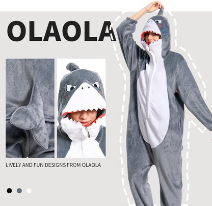 OLAOLA Unisex Adult Plush Shark Animals Onesie Pajamas Warm Home One-Piece Sleepwear