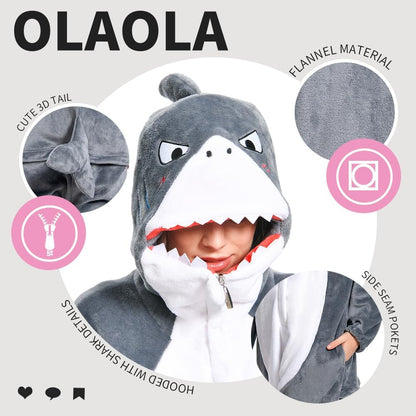 OLAOLA Unisex Adult Plush Shark Animals Onesie Pajamas Warm Home One-Piece Sleepwear