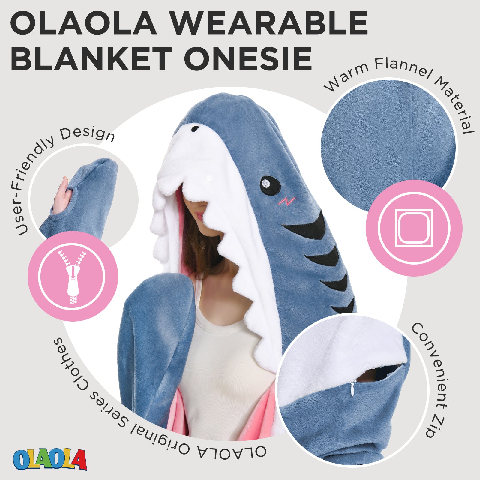OLAOLA Unisex Adult Plush Shark Blanket Animals Onesie Pajamas Wearable Warm Home One-Piece Sleepwear