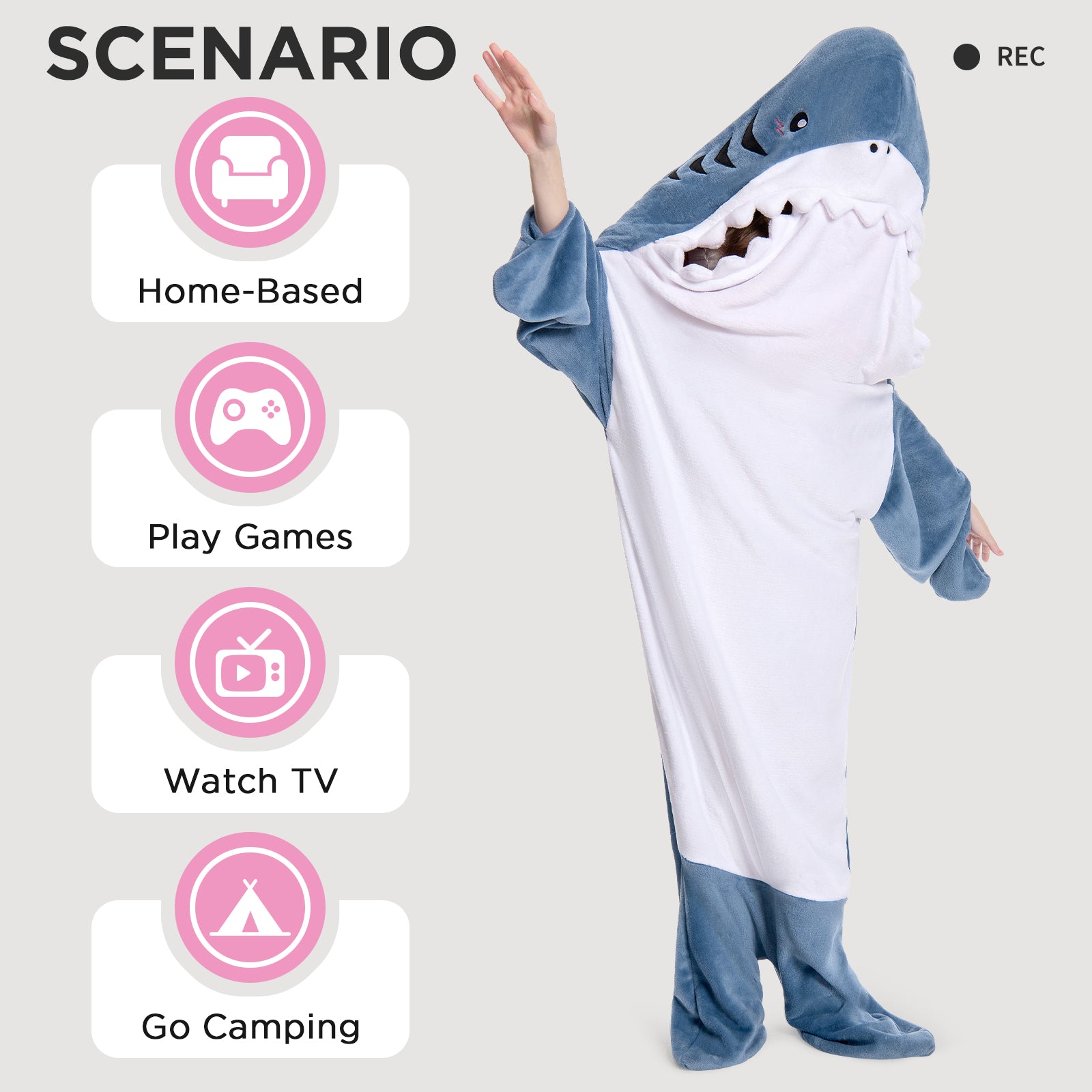 OLAOLA Unisex Adult Plush Shark Blanket Animals Onesie Pajamas Wearable Warm Home One-Piece Sleepwear