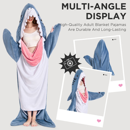 OLAOLA Unisex Adult Plush Shark Blanket Animals Onesie Pajamas Wearable Warm Home One-Piece Sleepwear
