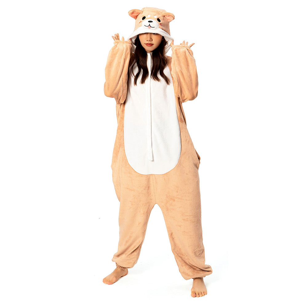 OLAOLA Unisex Adult Plush Shiba Inu Animals Onesie Pajamas Warm Home One-Piece Sleepwear