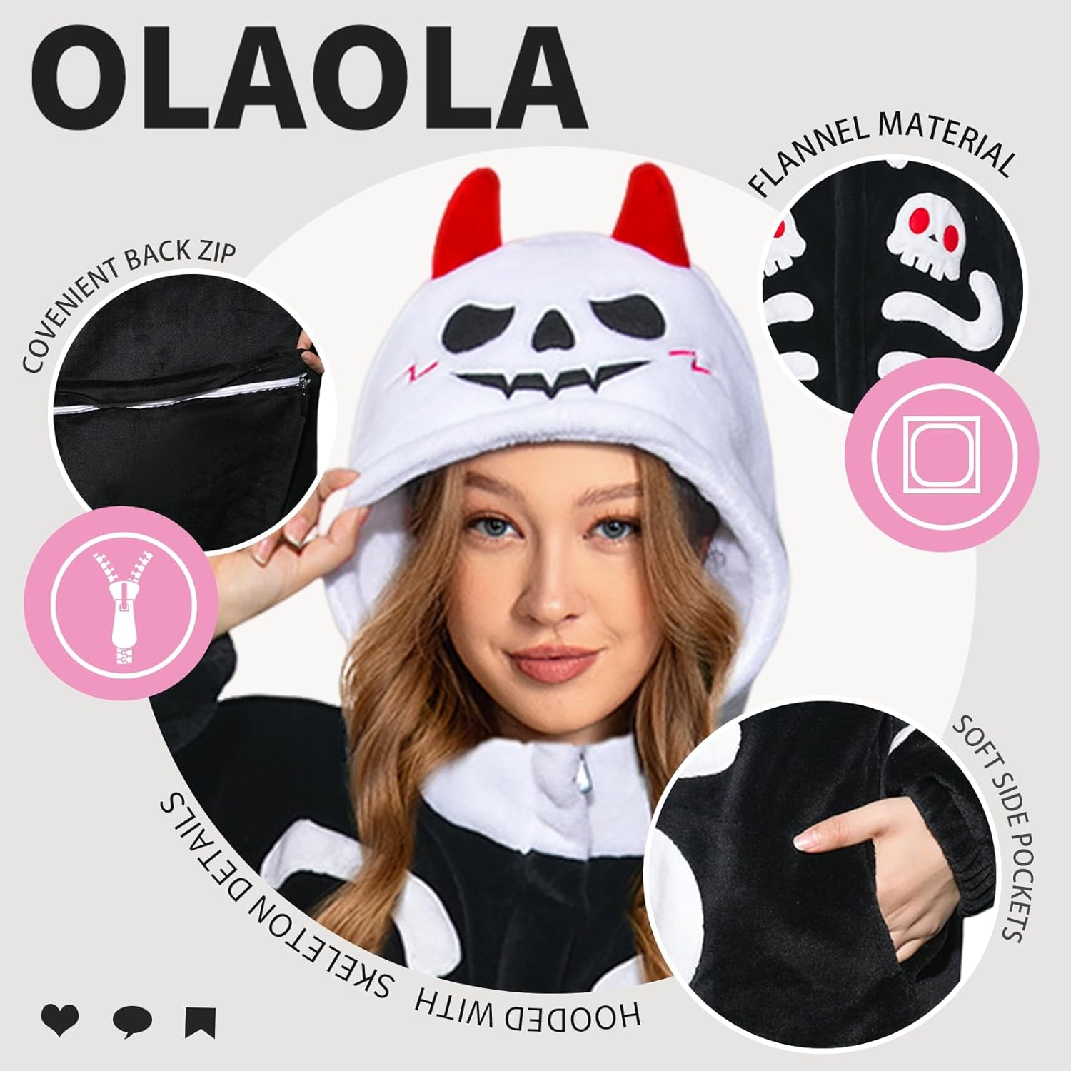 OLAOLA Unisex Adult Plush Skeleton Halloween Onesie Pajamas Warm Home One-Piece Sleepwear