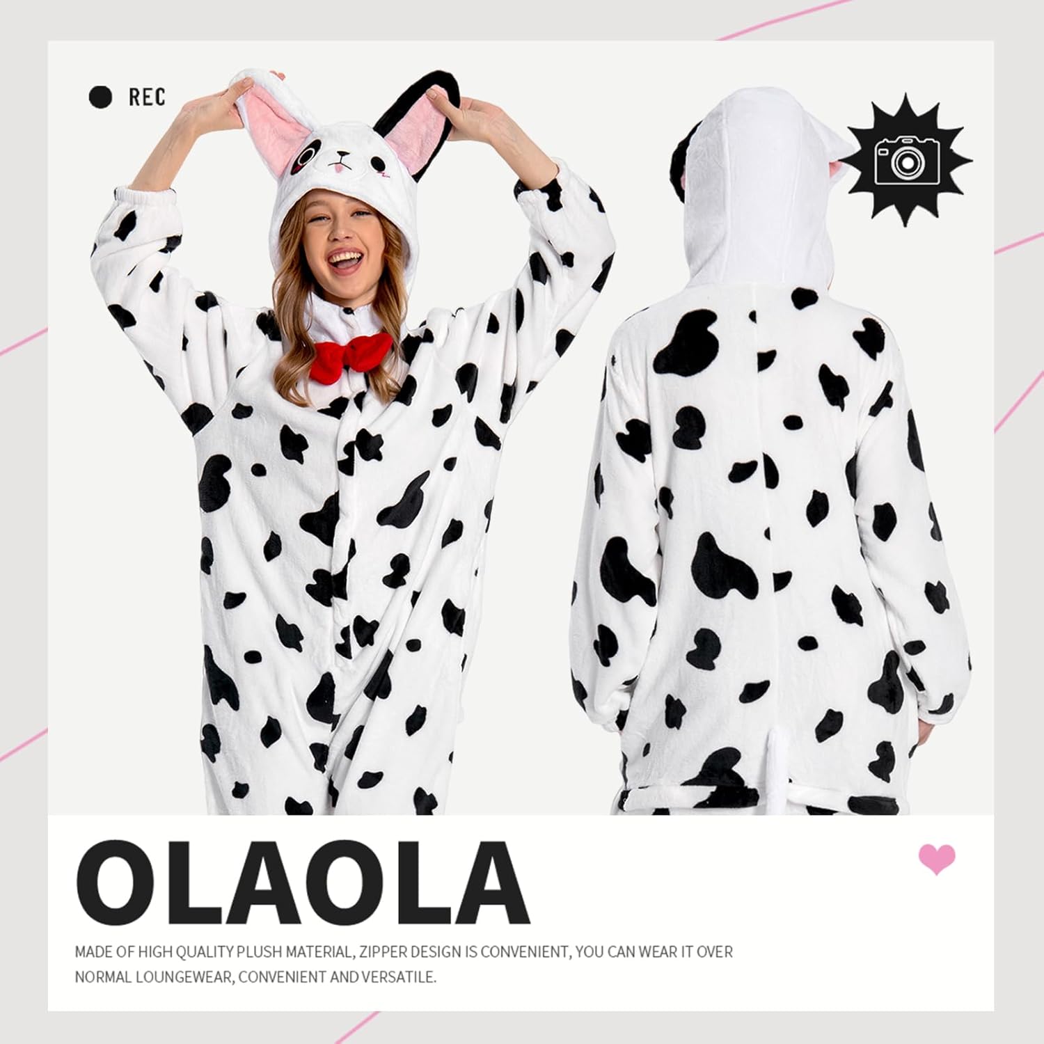 OLAOLA Unisex Adult Plush Spotty Dog Animals Onesie Pajamas Warm Home One-Piece Sleepwear