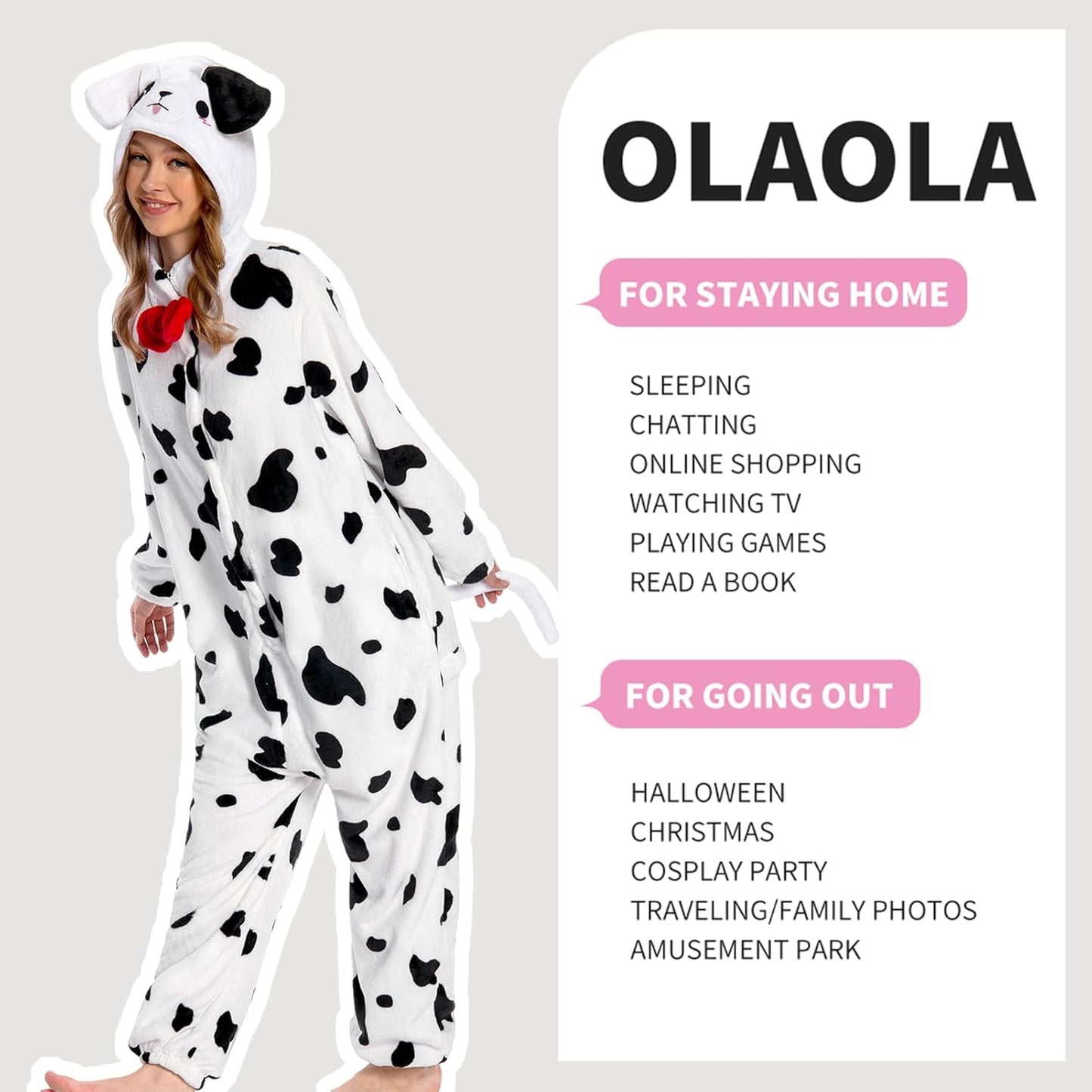 OLAOLA Unisex Adult Plush Spotty Dog Animals Onesie Pajamas Warm Home One-Piece Sleepwear