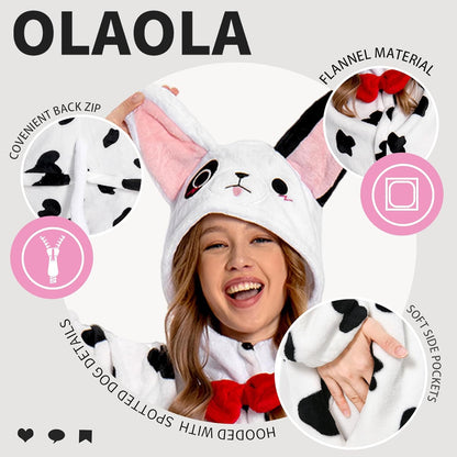 OLAOLA Unisex Adult Plush Spotty Dog Animals Onesie Pajamas Warm Home One-Piece Sleepwear