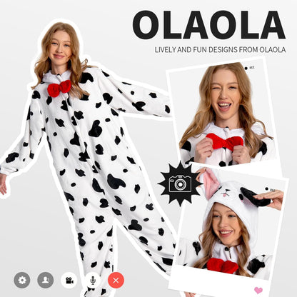 OLAOLA Unisex Adult Plush Spotty Dog Animals Onesie Pajamas Warm Home One-Piece Sleepwear