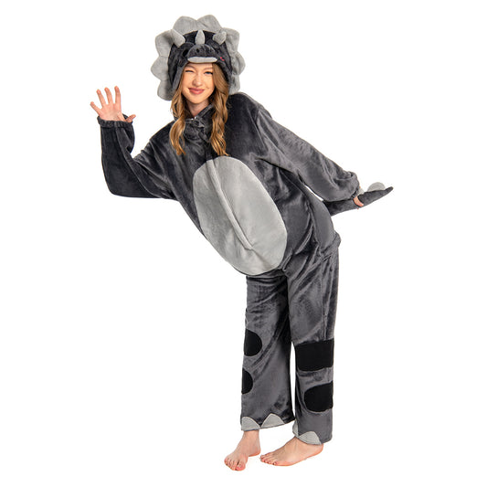OLAOLA Unisex Adult Plush Triceratops Animals Onesie Pajamas Warm Home One-Piece Sleepwear