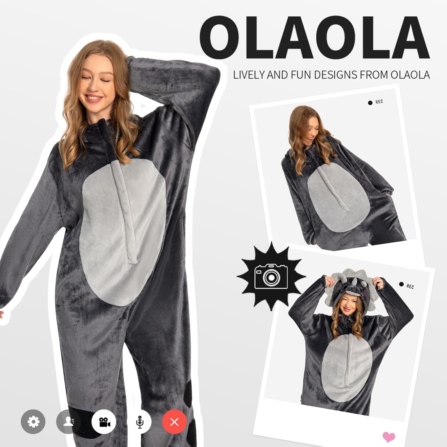 OLAOLA Unisex Adult Plush Triceratops Animals Onesie Dragon Pajamas Warm Home One-Piece Sleepwear