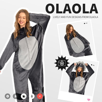 OLAOLA Unisex Adult Plush Triceratops Animals Onesie Dragon Pajamas Warm Home One-Piece Sleepwear