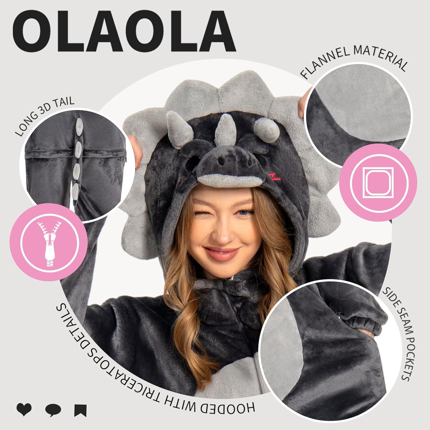 OLAOLA Unisex Adult Plush Triceratops Animals Onesie Dragon Pajamas Warm Home One-Piece Sleepwear