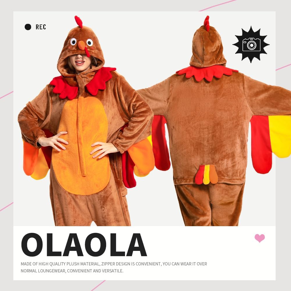 OLAOLA Unisex Adult Plush Turkey Animals Onesie Pajamas Warm Home One-Piece Sleepwear