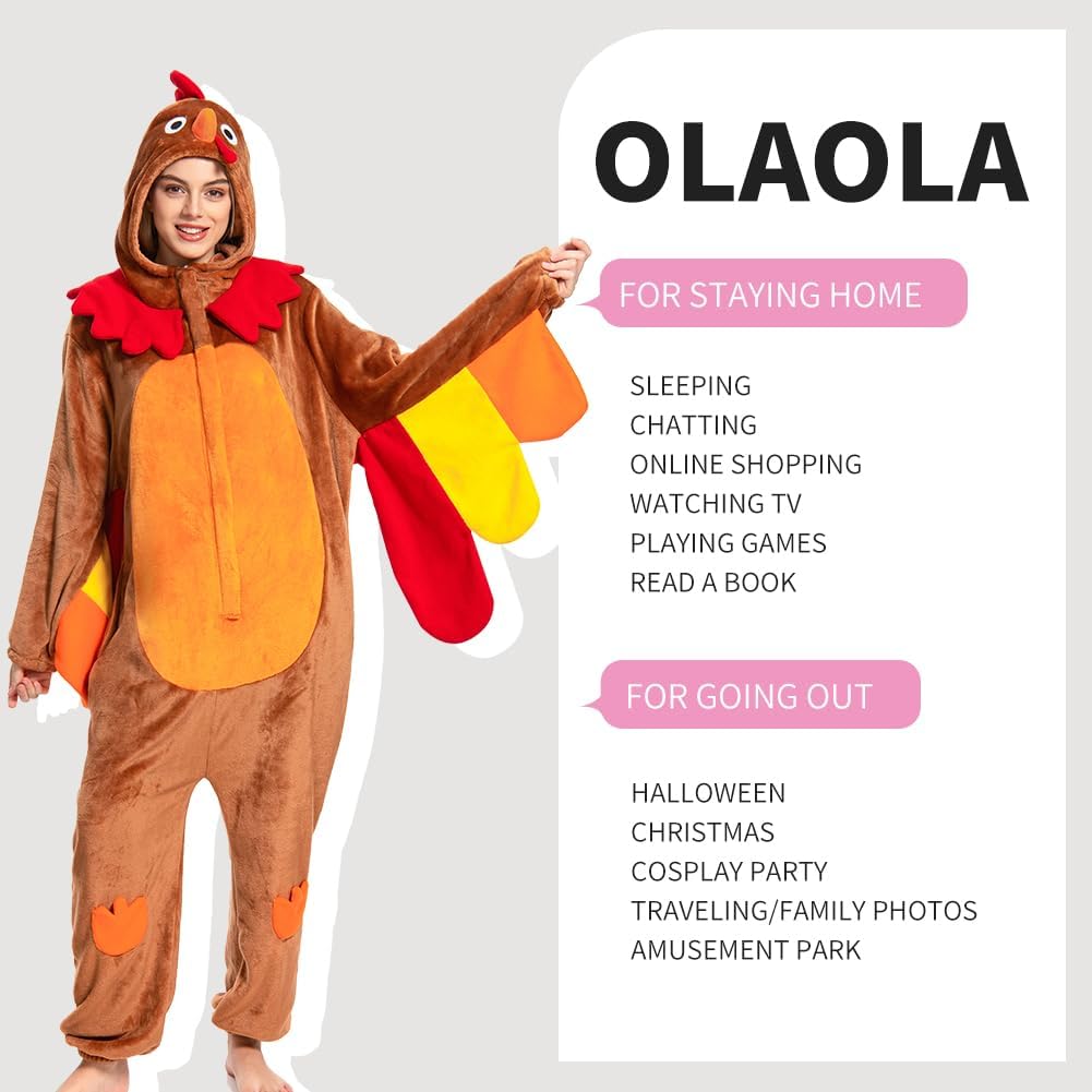 OLAOLA Unisex Adult Plush Turkey Animals Onesie Pajamas Warm Home One-Piece Sleepwear