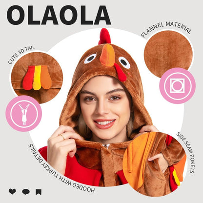 OLAOLA Unisex Adult Plush Turkey Animals Onesie Pajamas Warm Home One-Piece Sleepwear