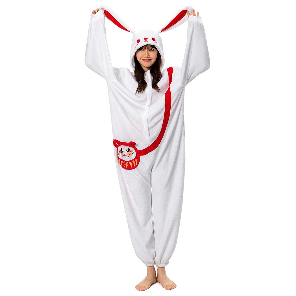 OLAOLA Unisex Adult Plush White Rabbit Animals Onesie Pajamas Warm Home One-Piece Sleepwear