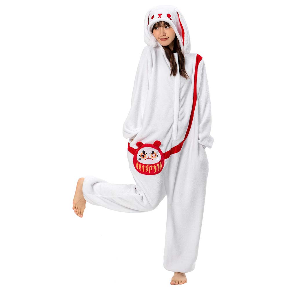 OLAOLA Unisex Adult Plush White Rabbit Animals Onesie Pajamas Warm Home One-Piece Sleepwear