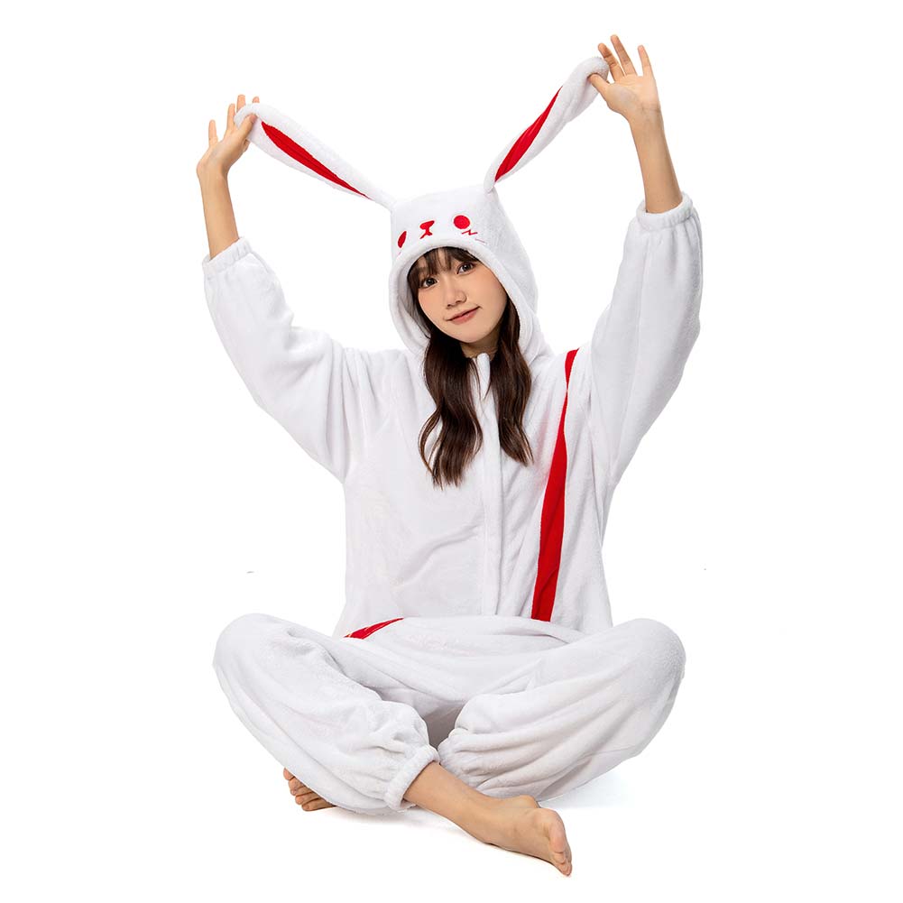 OLAOLA Unisex Adult Plush White Rabbit Animals Onesie Pajamas Warm Home One-Piece Sleepwear
