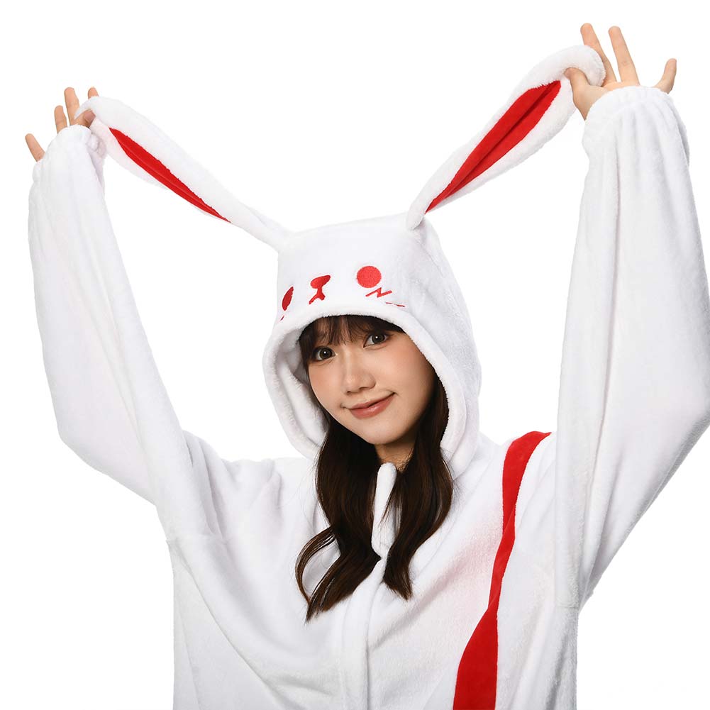OLAOLA Unisex Adult Plush White Rabbit Animals Onesie Pajamas Warm Home One-Piece Sleepwear