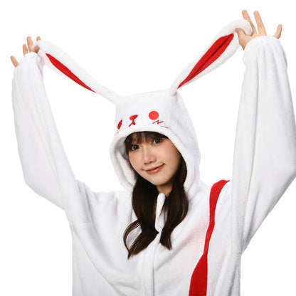 OLAOLA Unisex Adult Plush White Rabbit Animals Onesie Pajamas Warm Home One-Piece Sleepwear