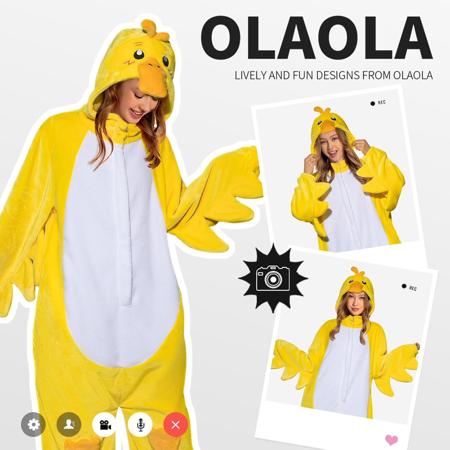 OLAOLA Unisex Adult Plush Yellow Duck Animals Onesie Pajamas Warm Home One-Piece Sleepwear