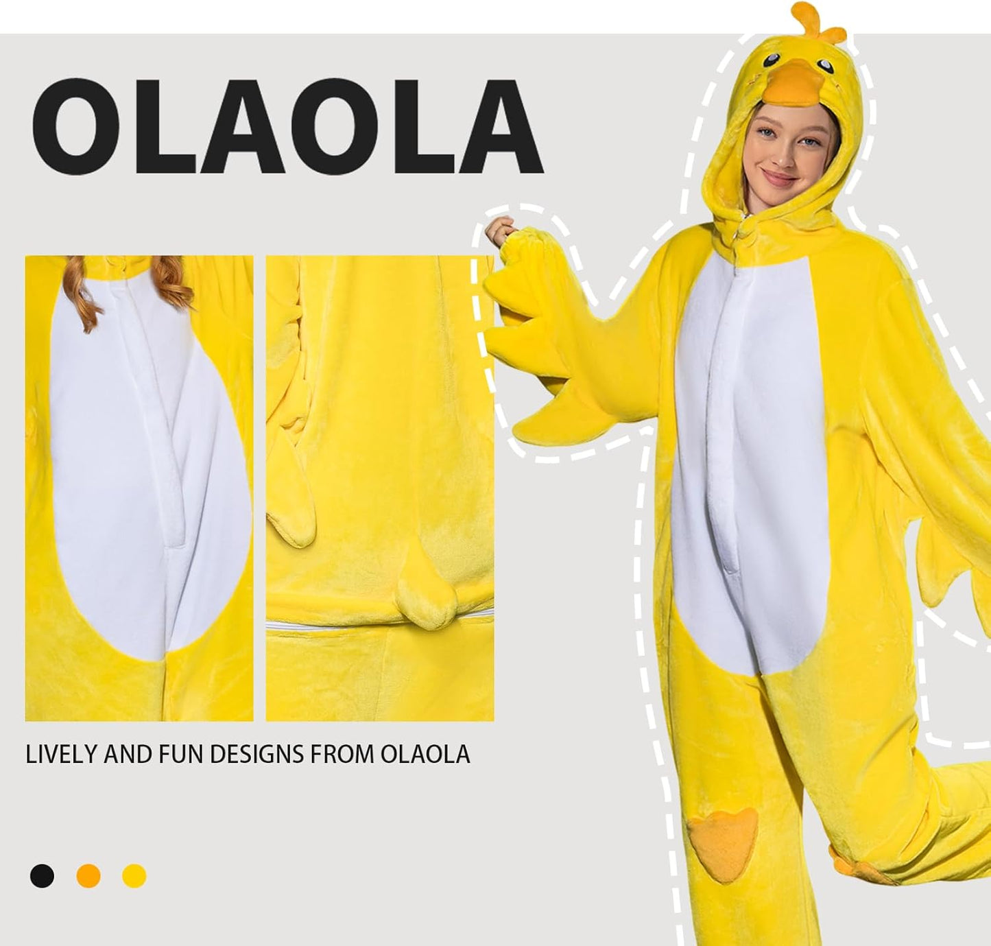 OLAOLA Unisex Adult Plush Yellow Duck Animals Onesie Pajamas Warm Home One-Piece Sleepwear