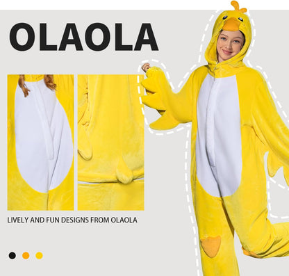 OLAOLA Unisex Adult Plush Yellow Duck Animals Onesie Pajamas Warm Home One-Piece Sleepwear