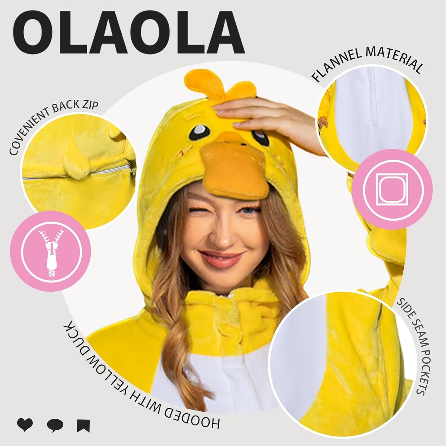 OLAOLA Unisex Adult Plush Yellow Duck Animals Onesie Pajamas Warm Home One-Piece Sleepwear