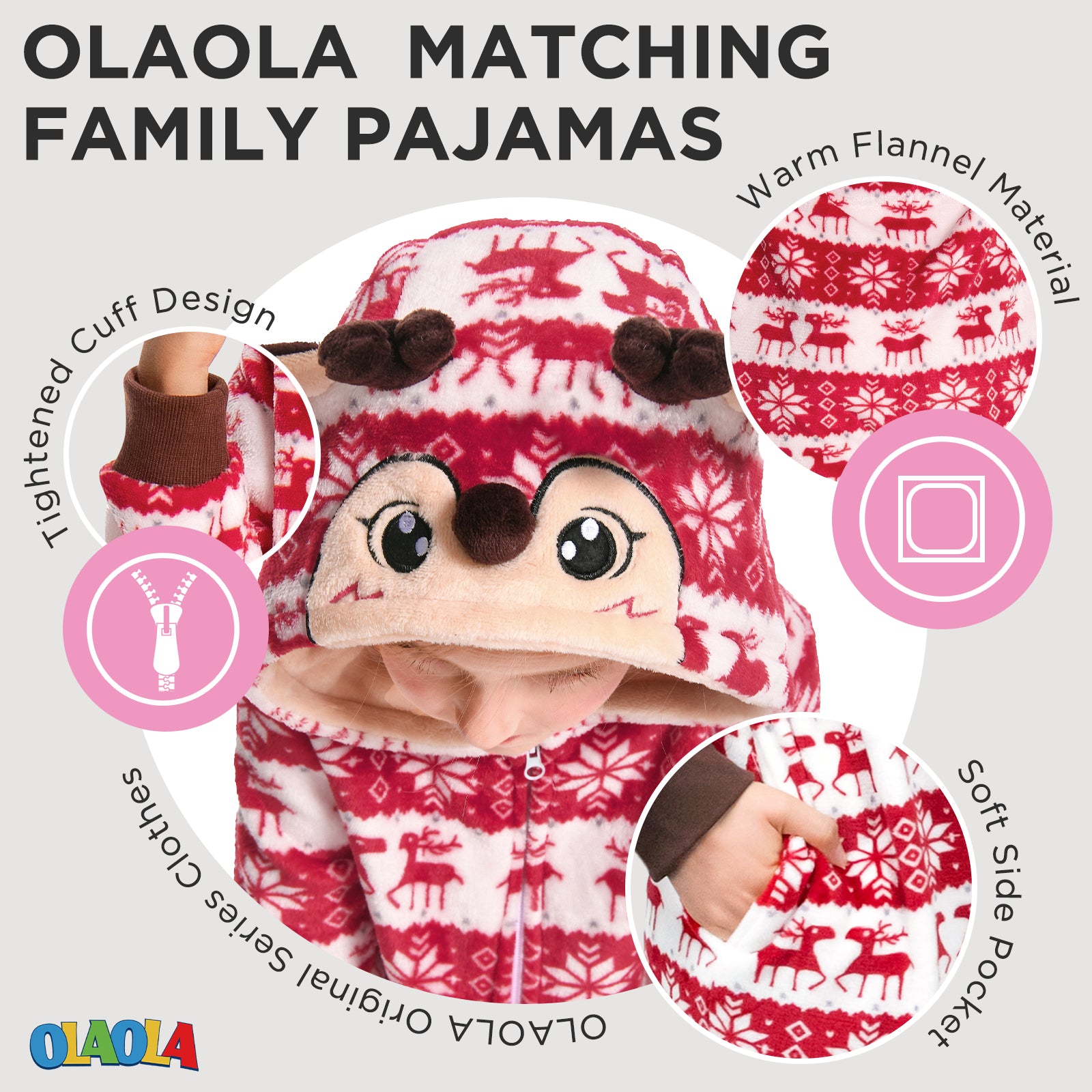 OLAOLA Unisex Adult Printed Christmas Elk Plush Onesie Pajamas Warm Home Sleepwear