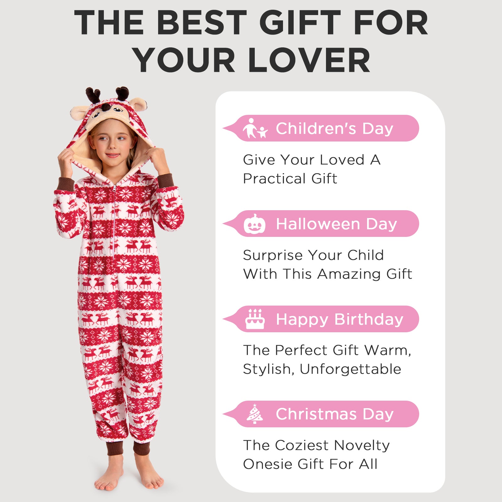 OLAOLA Unisex Adult Printed Christmas Elk Plush Onesie Pajamas Warm Home Sleepwear