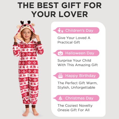 OLAOLA Unisex Adult Printed Christmas Elk Plush Onesie Pajamas Warm Home Sleepwear